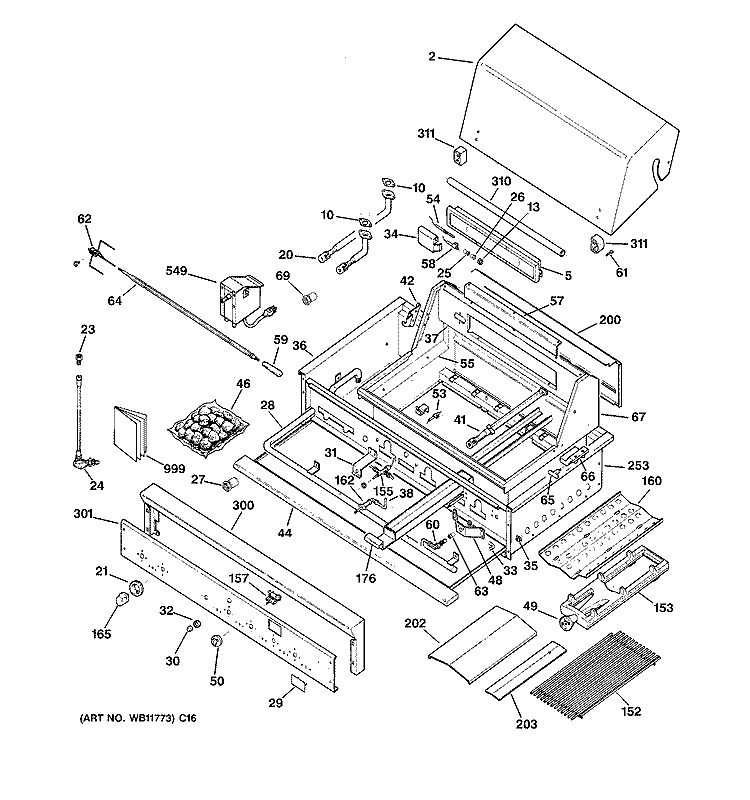 GAS RANGE Diagram and Parts List for ZGG48N42YSS  General Electric Grill