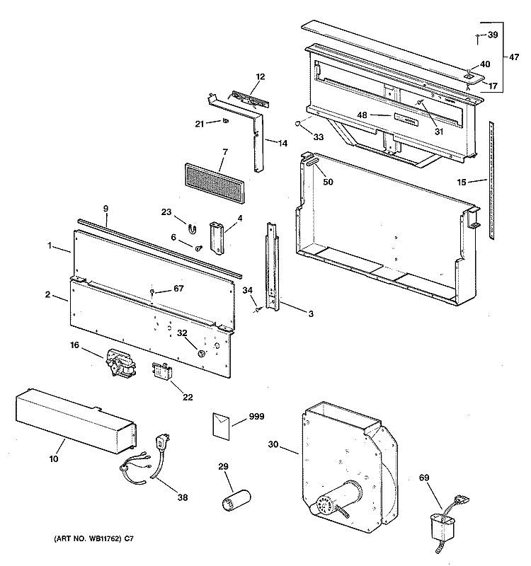 HOOD PARTS Diagram and Parts List for JVB37ACC  General Electric Range Hood