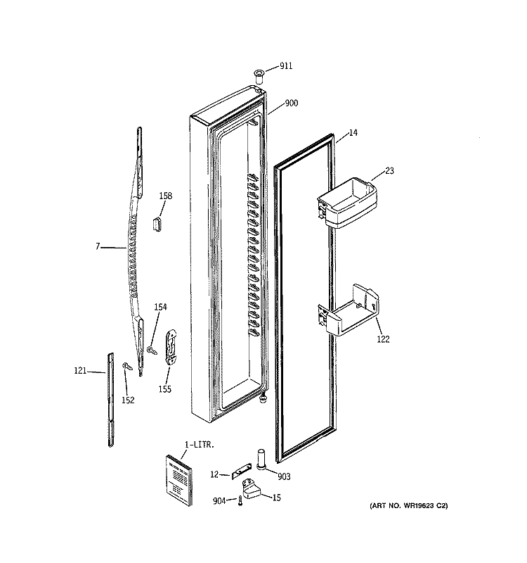 FREEZER DOOR Diagram and Parts List for GCK23LASAFCC  General Electric Refrigerator