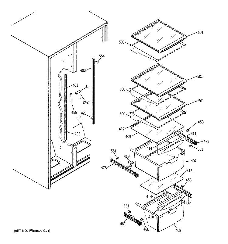 FRESH FOOD SHELVES Diagram and Parts List for GSS22JERFBB  General Electric Refrigerator