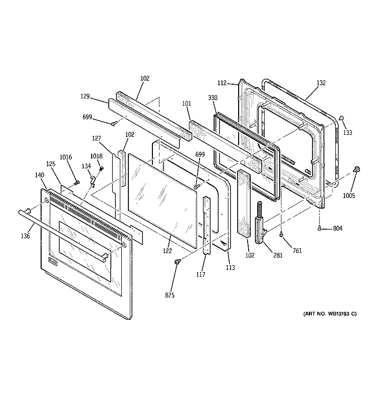 DOOR Diagram and Parts List for ZEK938BF4BB  General Electric Wall Oven