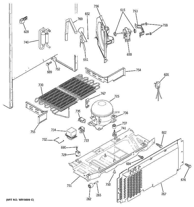 UNIT PARTS Diagram and Parts List for DTS18ZBRFRWW  General Electric Refrigerator