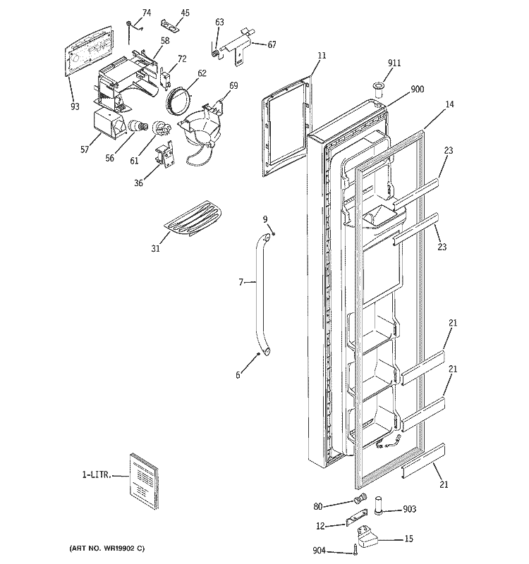 FREEZER DOOR Diagram and Parts List for ESS25SGSASS  General Electric Refrigerator