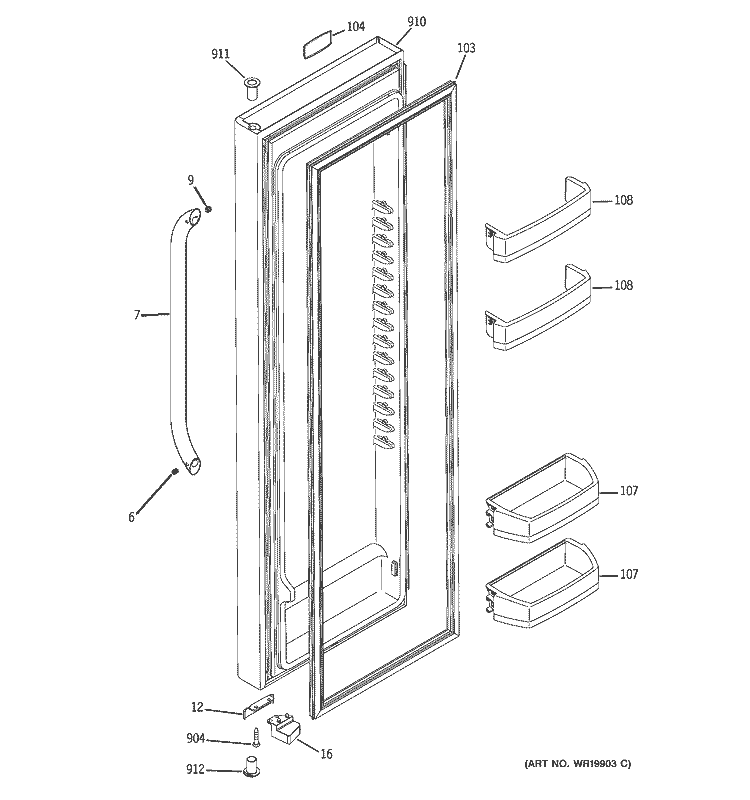 FRESH FOOD DOOR Diagram and Parts List for ESS25SGSASS  General Electric Refrigerator