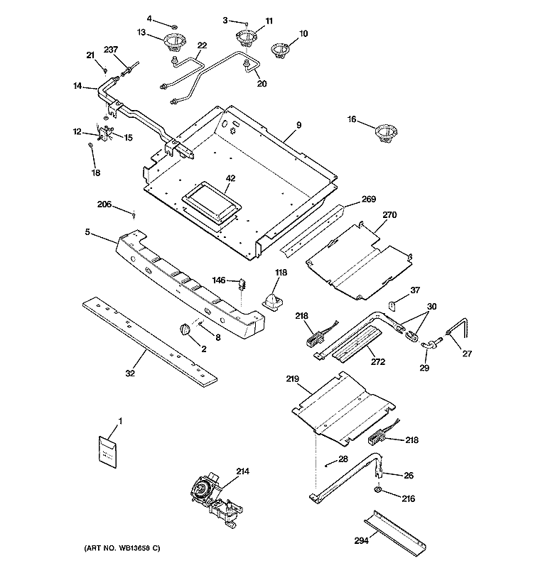 GAS & BURNER PARTS Diagram and Parts List for JGB900SEK3SS  General Electric Range