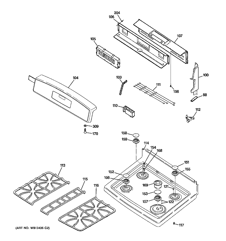 CONTROL PANEL & COOKTOP Diagram and Parts List for JGB900SEK3SS  General Electric Range