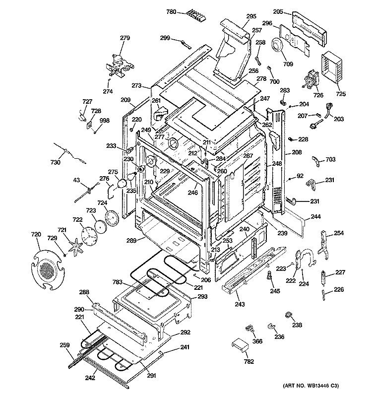 BODY PARTS Diagram and Parts List for JGB928KEK3CC  General Electric Range