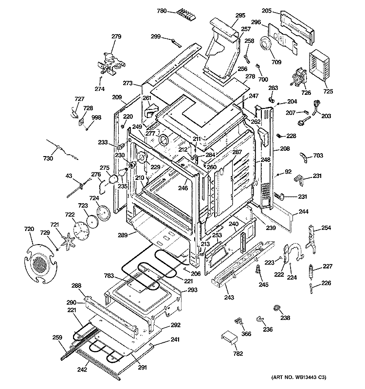 BODY PARTS Diagram and Parts List for JGB928SEK3SS  General Electric Range