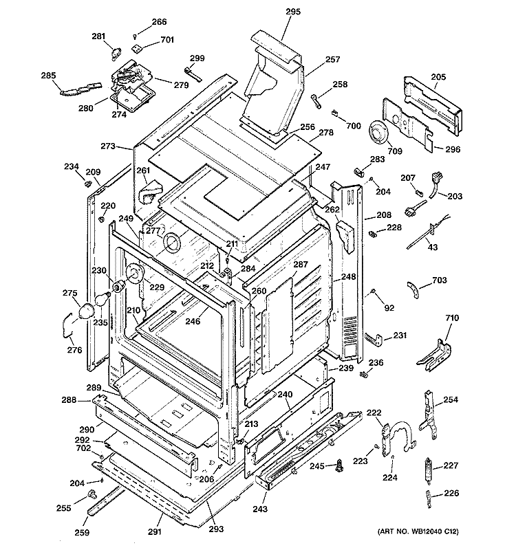 BODY PARTS Diagram and Parts List for JGBP28WEJ2WW  General Electric Range