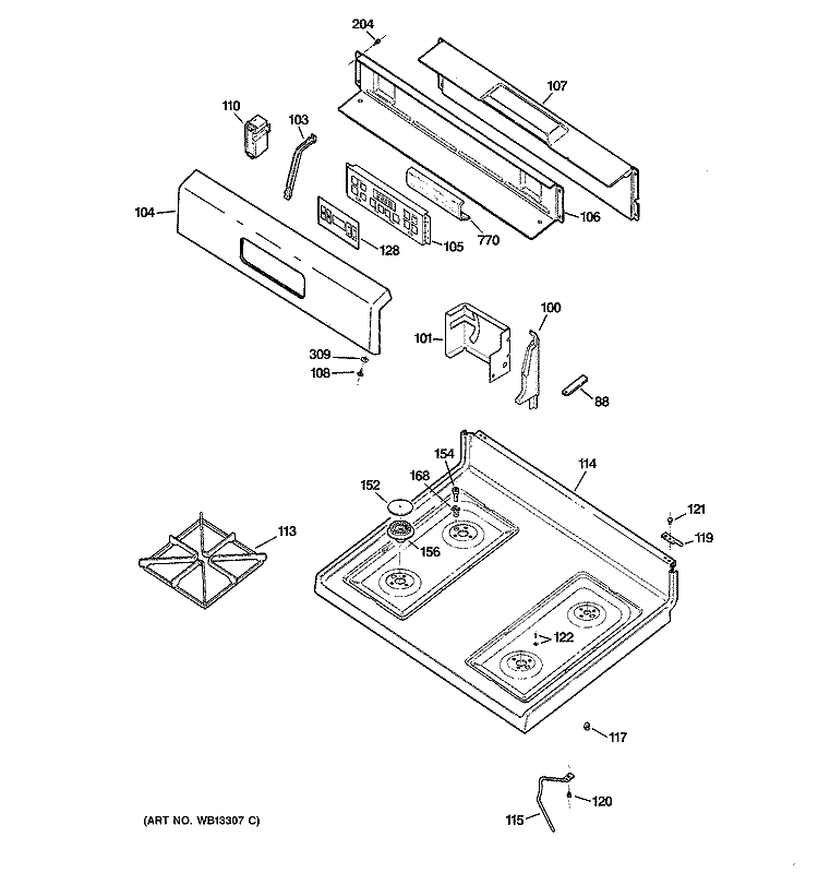 CONTROL PANEL & COOKTOP Diagram and Parts List for JGBP28WEK2WW  General Electric Range