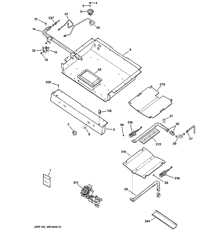 GAS & BURNER PARTS Diagram and Parts List for JGBP29WEK2WW  General Electric Range