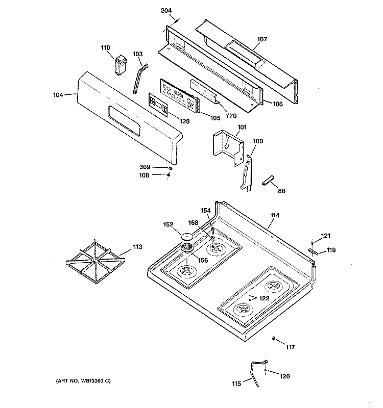 CONTROL PANEL & COOKTOP Diagram and Parts List for JGBP29WEK2WW  General Electric Range