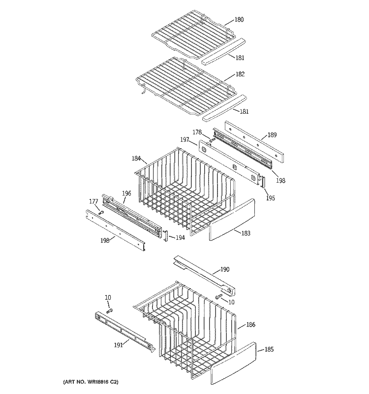 FREEZER SHELVES Diagram and Parts List for PCK23NHSAFCC  General Electric Refrigerator