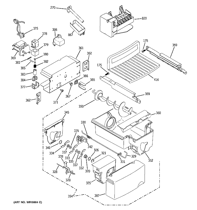 ICE MAKER & DISPENSER Diagram and Parts List for PCK23NHSAFCC  General Electric Refrigerator