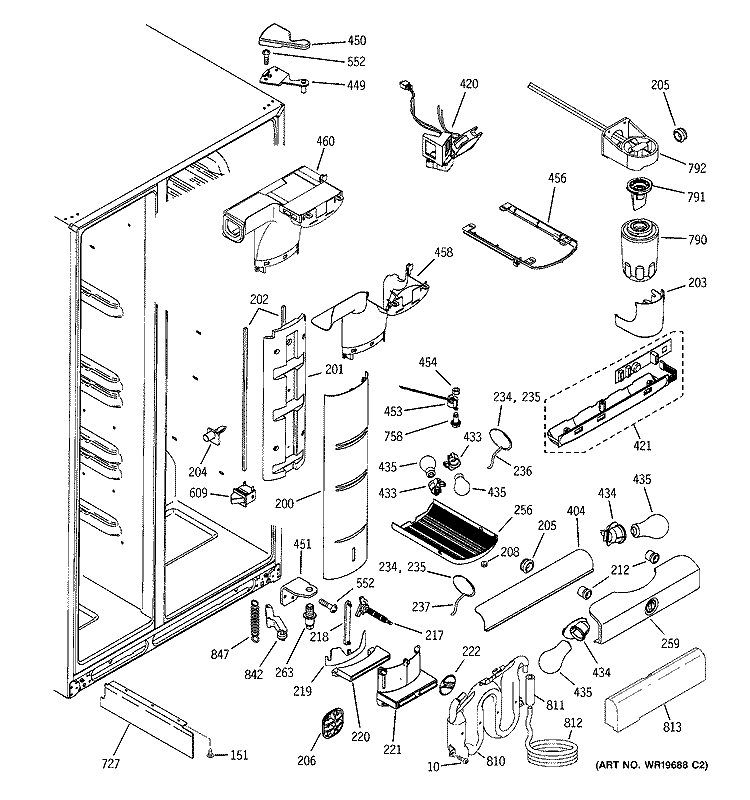 FRESH FOOD SECTION Diagram and Parts List for PCK23NHSAFCC  General Electric Refrigerator