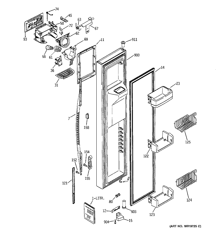 FREEZER DOOR Diagram and Parts List for PSK27NHSACWW  General Electric Refrigerator
