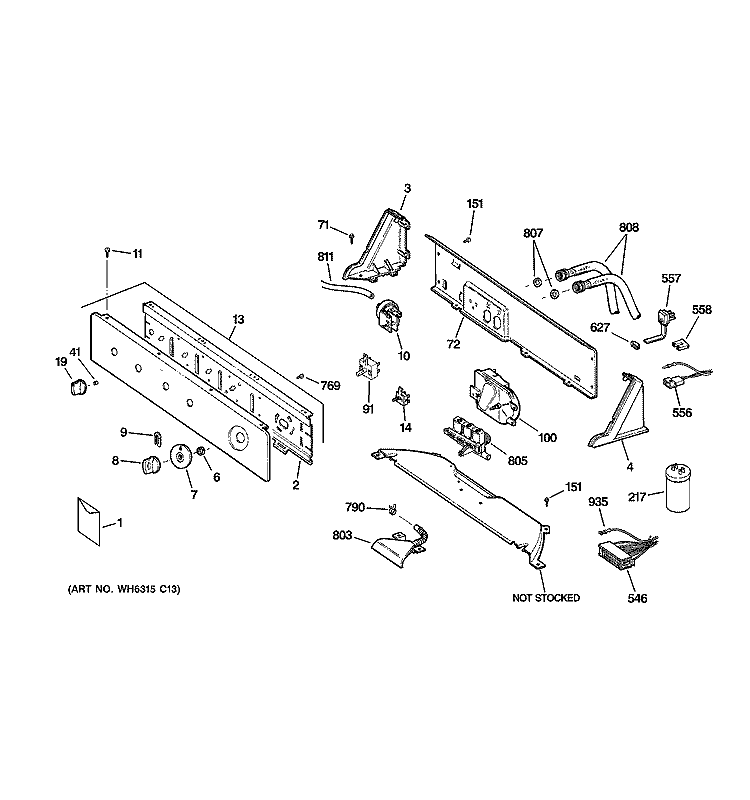 CONTROLS & BACKSPLASH Diagram and Parts List for WLDSR416F0WC  General Electric Washer