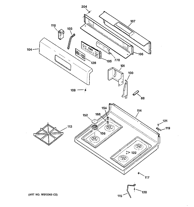 CONTROL PANEL & COOKTOP Diagram and Parts List for JGBP29SEJ3SS  General Electric Range