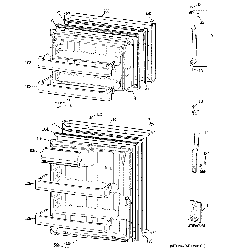 DOORS Diagram and Parts List for HTM17BBSARSA  Hotpoint Refrigerator
