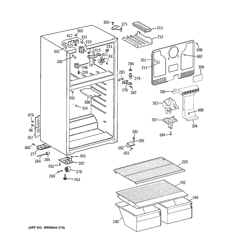 CABINET Diagram and Parts List for HTS17BBSARWW  Hotpoint Refrigerator
