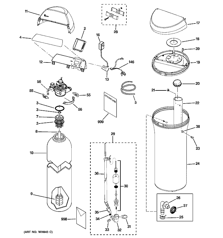 BODY PARTS Diagram and Parts List for GXSF30H01  General Electric Water Softener