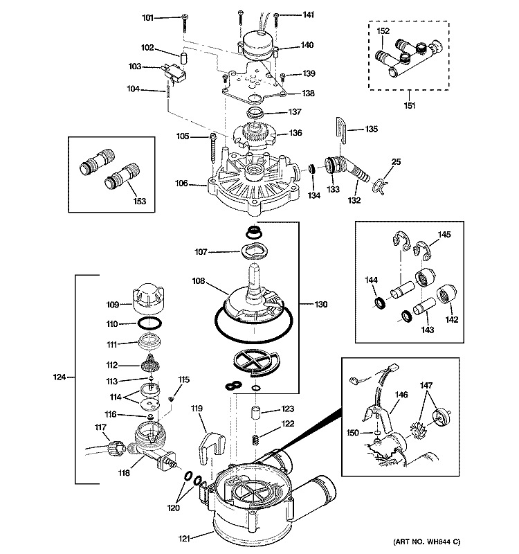 PUMP Diagram and Parts List for GXSF40H01  General Electric Water Softener