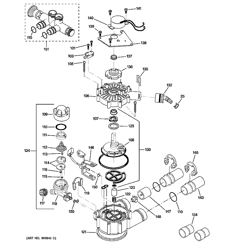 PUMP Diagram and Parts List for GXSH39E02  General Electric Water Softener