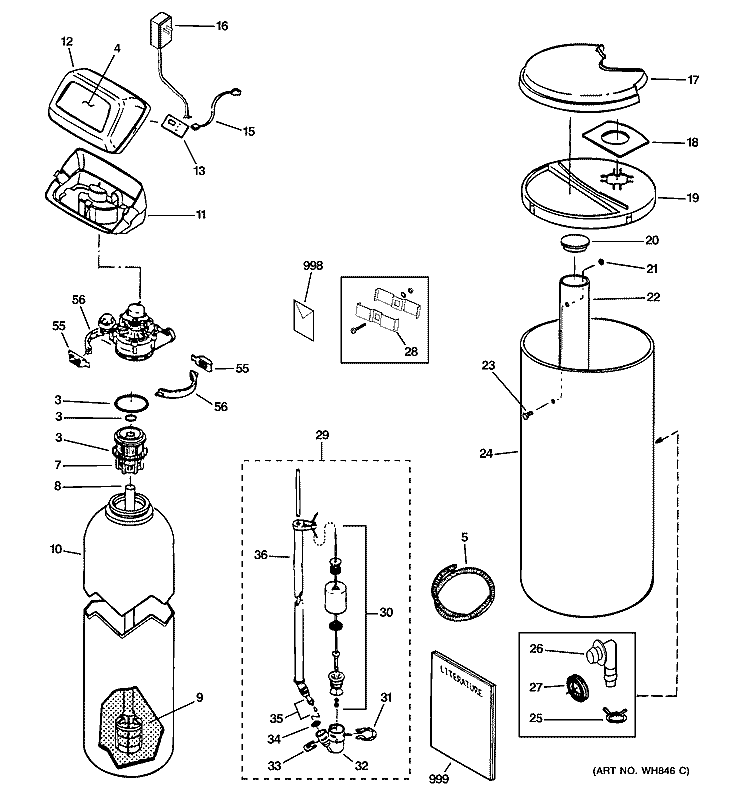 BODY PARTS Diagram and Parts List for GXSS20H01  General Electric Water Softener