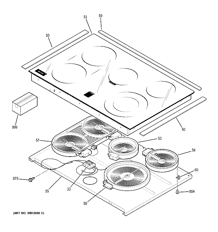 COOKTOP Diagram and Parts List for JD968BK1BB  General Electric Range