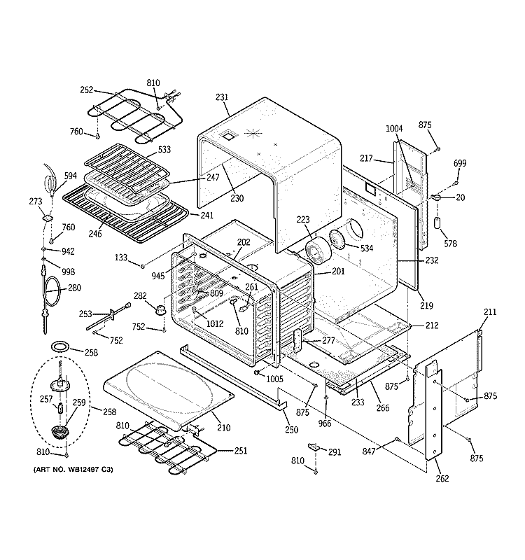 BODY PARTS Diagram and Parts List for JD968BK1BB  General Electric Range
