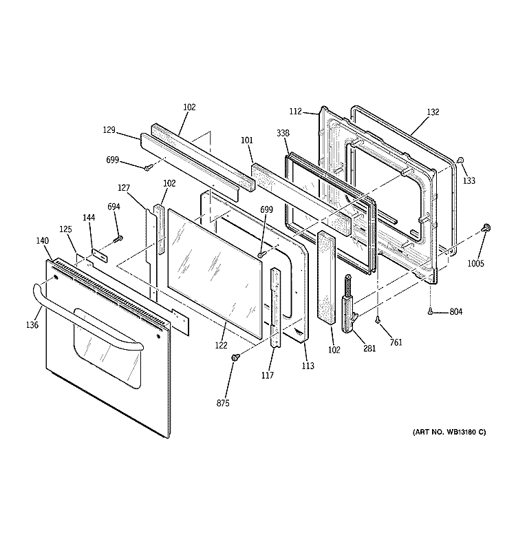 DOOR Diagram and Parts List for JKP28SK1SS  General Electric Wall Oven