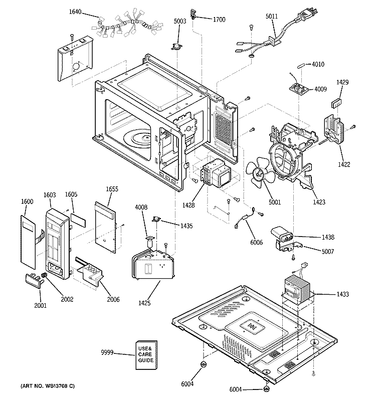 CONTROL PANEL, BODY, BASE PLATE & SENSOR PARTS Diagram and Parts List for JE1440BF03  General Electric Microwave