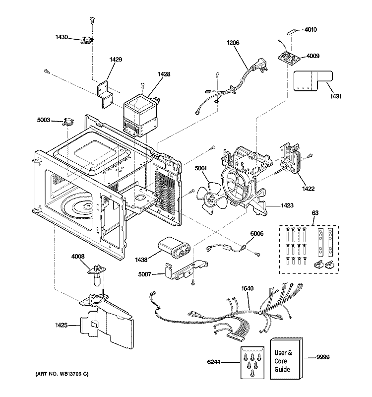 INTERIOR PARTS Diagram and Parts List for JE740BK02  General Electric Microwave