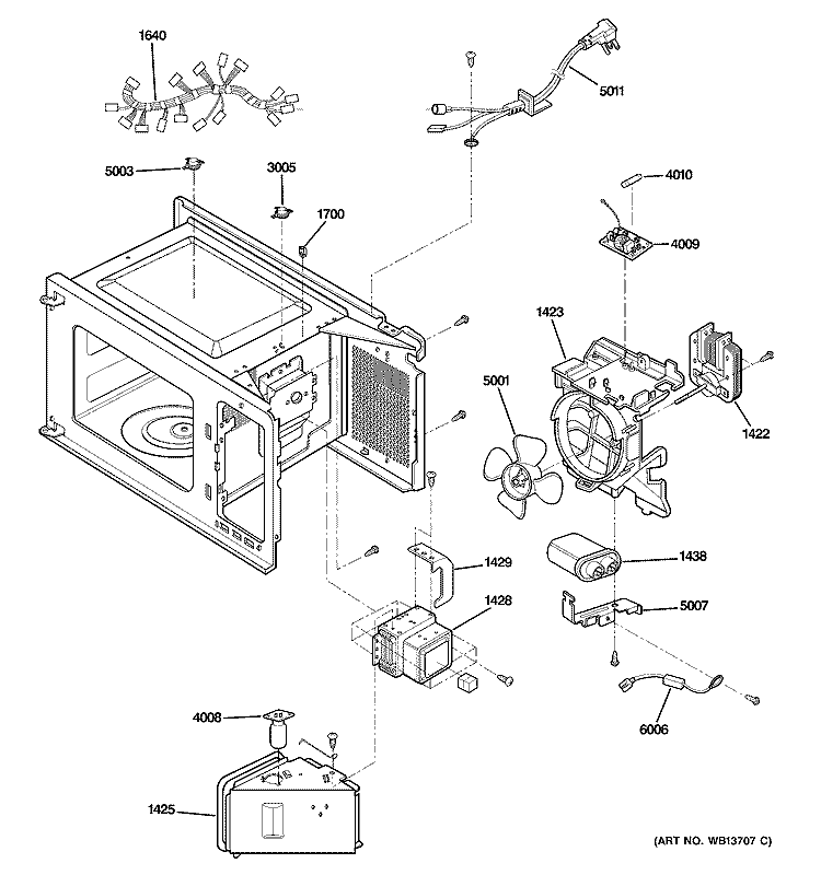 INTERIOR PARTS Diagram and Parts List for JES1656SJ02  General Electric Microwave