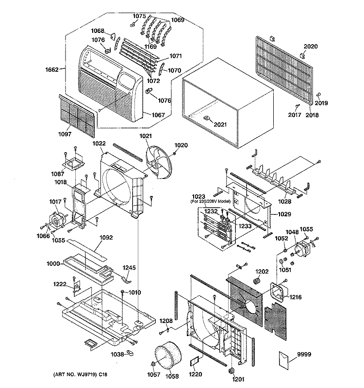 CABINET & COMPONENTS Diagram and Parts List for AJES10DCAM1  General Electric Air Conditioner