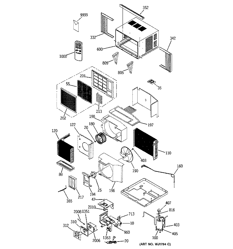 ROOM AIR CONDITIONER Diagram and Parts List for ASH24DAD1  General Electric Air Conditioner