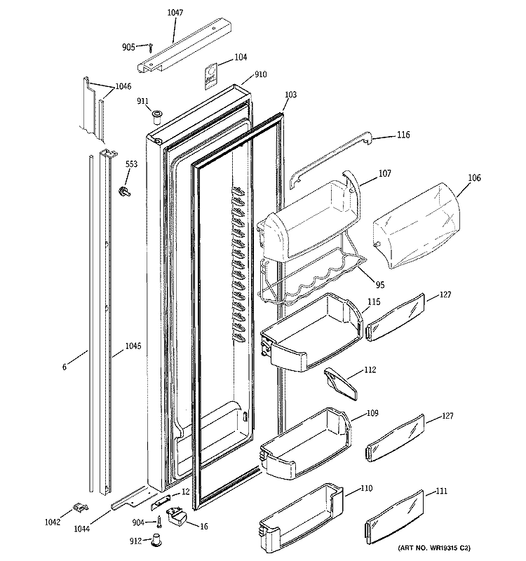 FRESH FOOD DOOR Diagram and Parts List for PSH23PGRBWW  General Electric Refrigerator