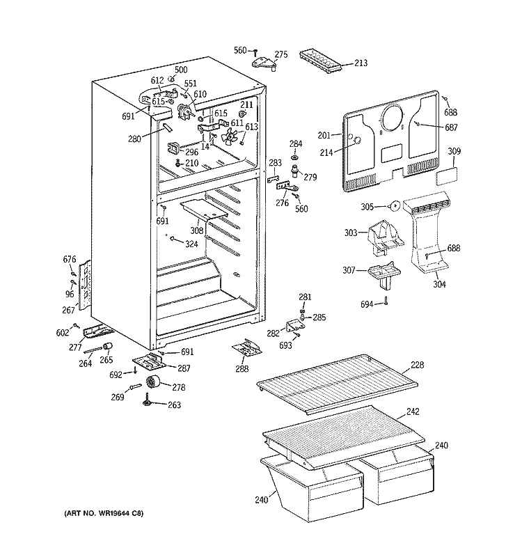 CABINET Diagram and Parts List for GTS18ABSARWW  General Electric Refrigerator