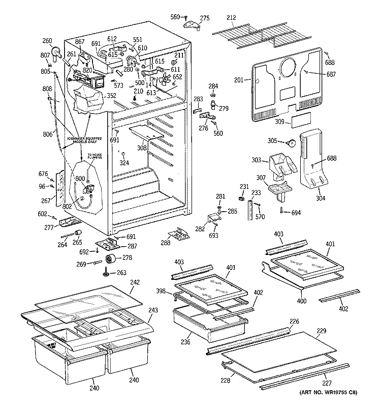 CABINET Diagram and Parts List for GTS18HCSARCC  General Electric Refrigerator