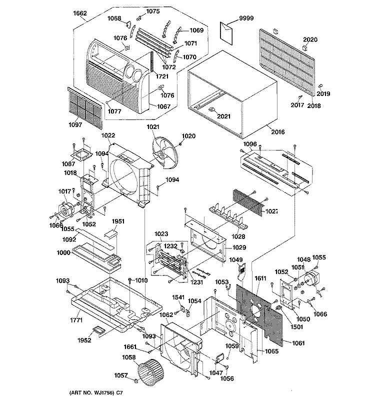 CHASSIS ASSEMBLY Diagram and Parts List for AJES06LSM1  General Electric Air Conditioner