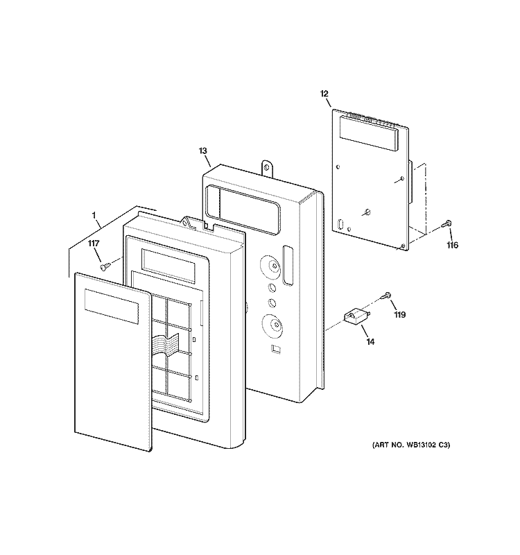 CONTROL PARTS Diagram and Parts List for JVM1631WJ03  General Electric Microwave
