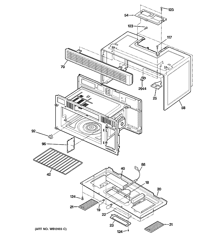 OVEN CAVITY PARTS Diagram and Parts List for JVM1640WJ03  General Electric Microwave