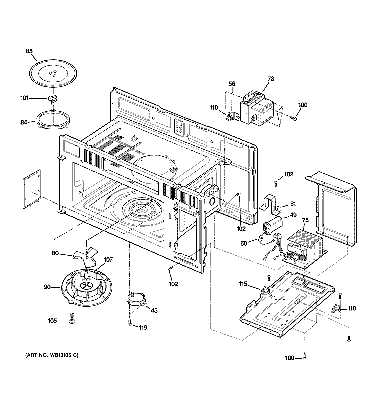 INTERIOR PARTS 1 Diagram and Parts List for JVM1640WJ03  General Electric Microwave