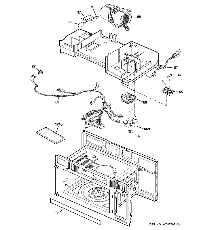 INTERIOR PARTS 2 Diagram and Parts List for JVM1640WJ03  General Electric Microwave