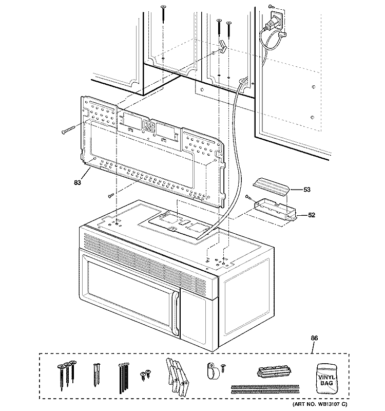 INSTALLATION PARTS Diagram and Parts List for JVM1640WJ03  General Electric Microwave
