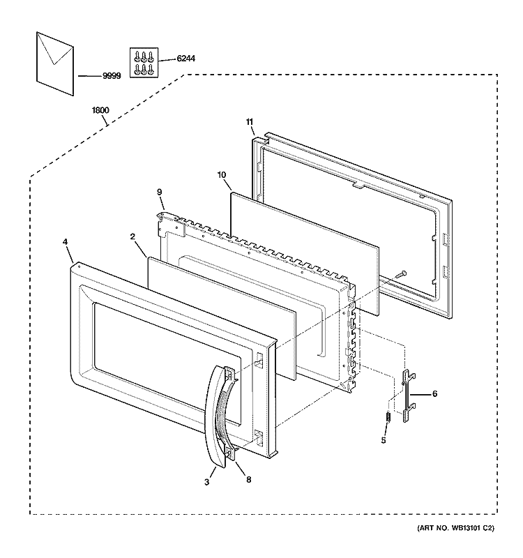 DOOR PARTS Diagram and Parts List for JVM1640SJ03  General Electric Microwave