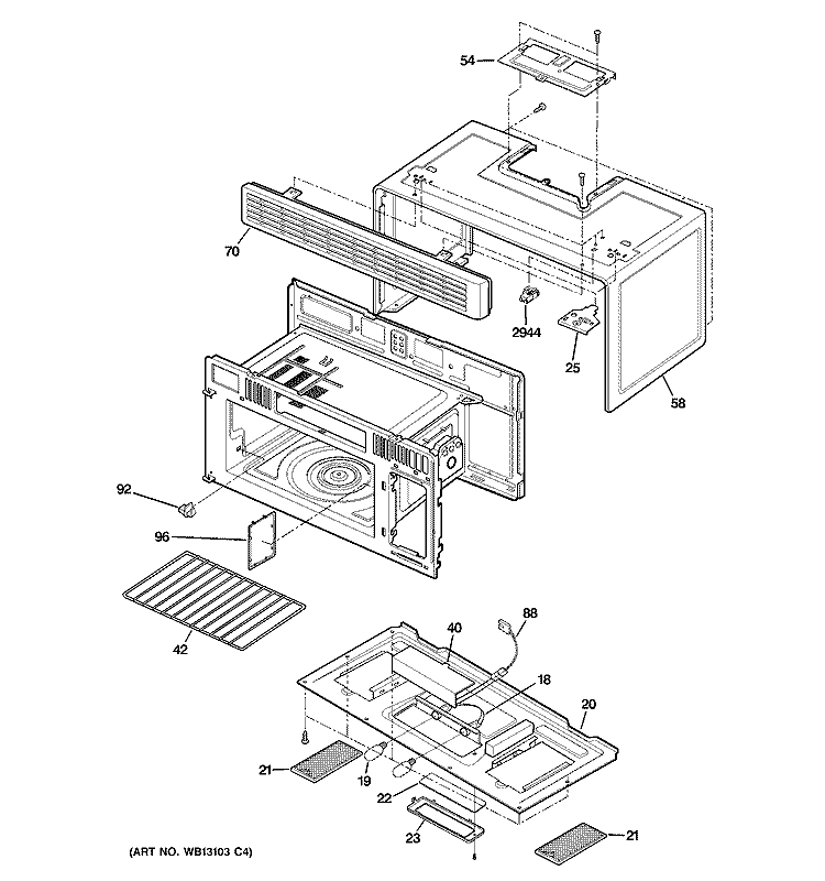 OVEN CAVITY PARTS Diagram and Parts List for JVM1640SJ03  General Electric Microwave