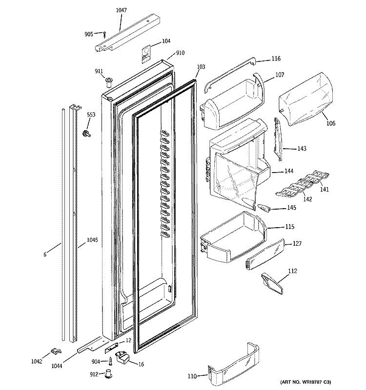 FRESH FOOD DOOR Diagram and Parts List for PSH25PGSBCV  General Electric Refrigerator