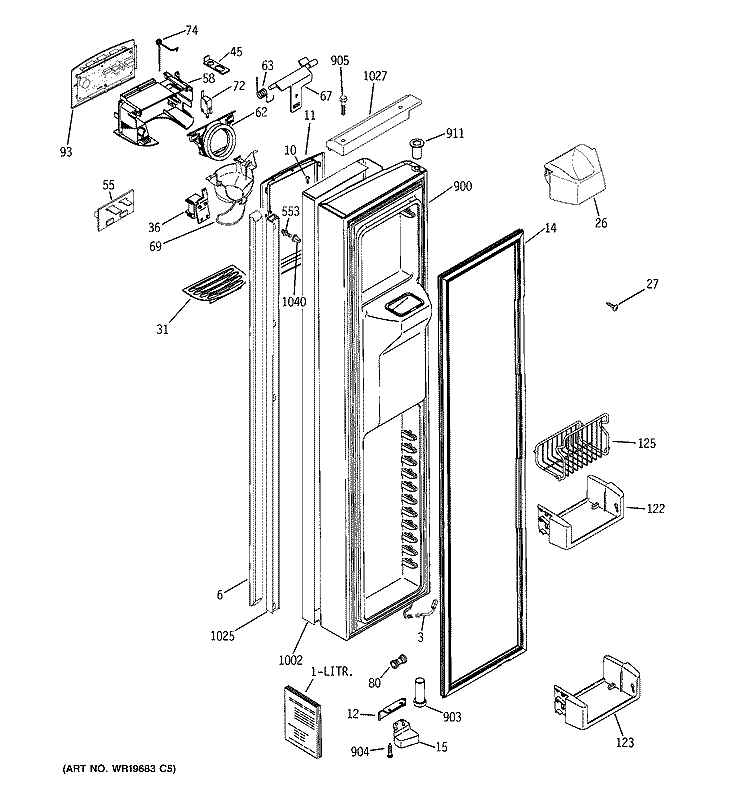 FREEZER DOOR Diagram and Parts List for PSH25PSSBSV  General Electric Refrigerator