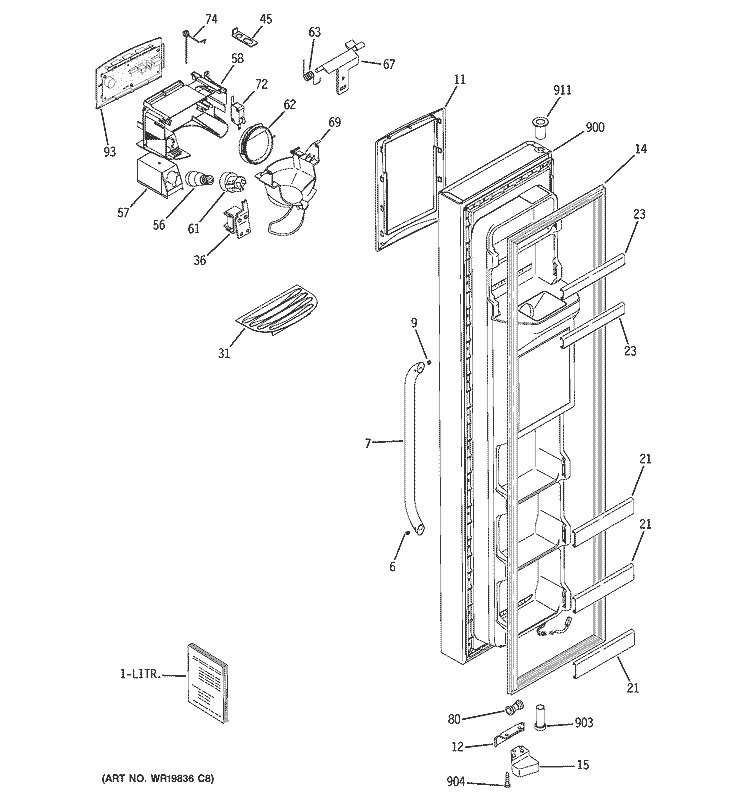 FREEZER DOOR Diagram and Parts List for GSR23WSSASS  General Electric Refrigerator